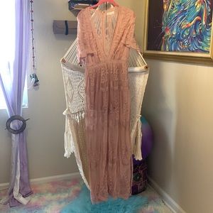 Embroidered Lace Skort Maxi Dress Romper